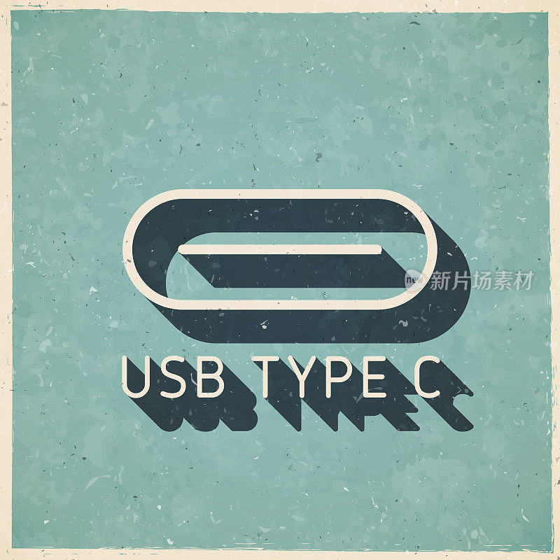 USB Type C接口。图标复古复古风格-旧纹理纸